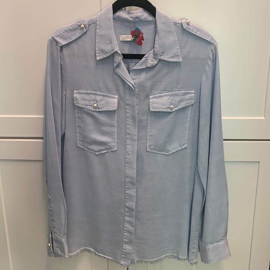 Zara Denim With Pearls Details Sz L (12/14)